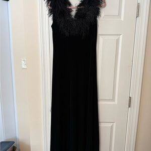 Elegant Black Feather-Trimmed Dress
